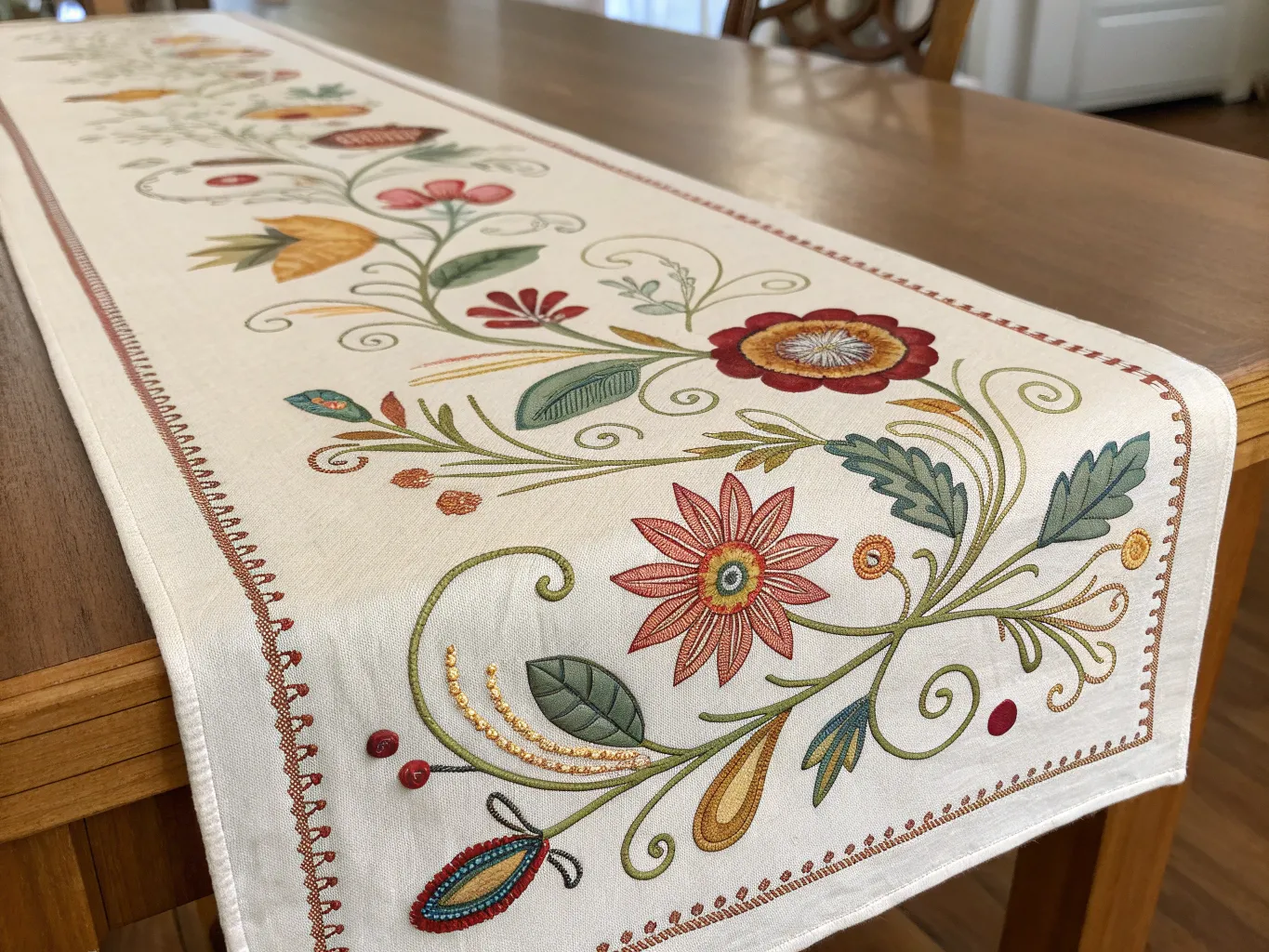 Hand-embroidered table runner